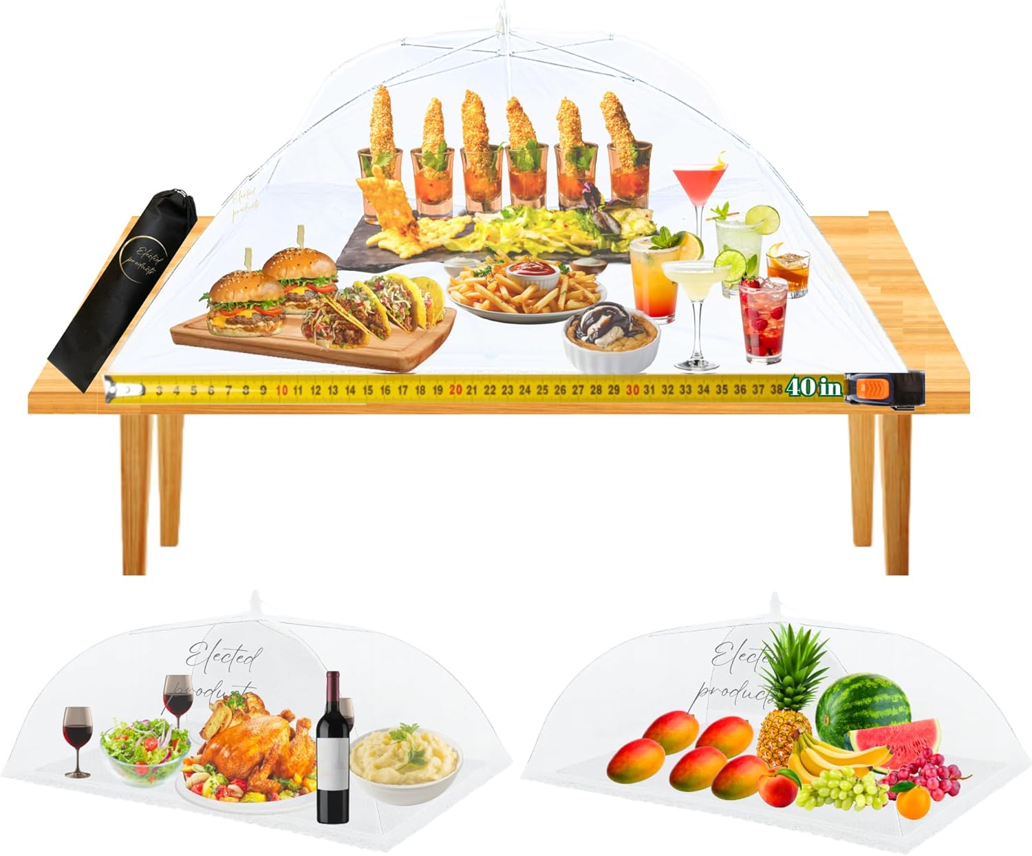 3 pack XL 40 inch white mesh food covers